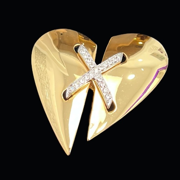 KEYES MENDED BROKEN HEART SHINY GOLD TONE BROOCH - Picture 3 of 15